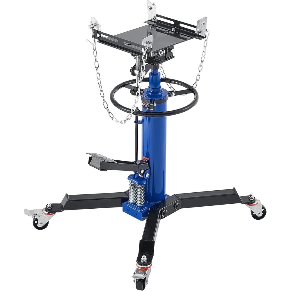 image:imageVEVOR Hydraulic Transmission Jack 1660 lbs Capacity Hydraulic Telescopic Transmission Jack 346693 in High Lifting Height 2Stage Floor Jack Stand with Foot Pedal 360 Swivel Wheel Blue2Stage 1322 LBS