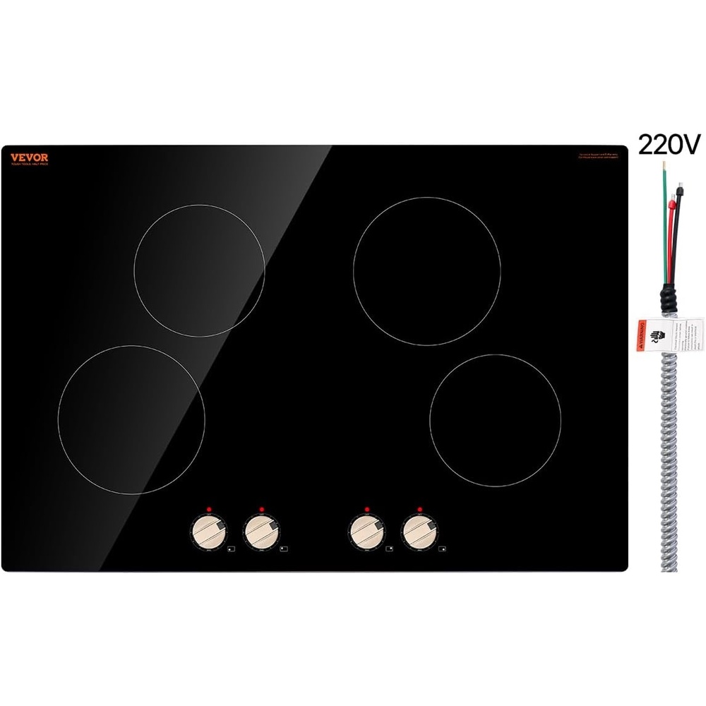 image:imageVEVOR Induction Cooktop 4 Burner 6600W Electric Countertop Burner Knob Control Builtin Stove Induction Cooktop with 12 Temperature Settings Glass Surface Auto ShutOff30in 4burnersknob control