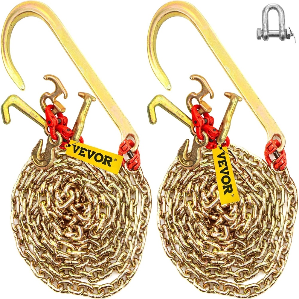 image:imageVEVOR J Hook Chain 516 in x 10 ft Bridle Tow Chain G80 Bridle Transport Chain with 2 G70 J Hooks 9260 Lbs Break Strength Tow Hooks for Trucks J Hooks Towing Straps 2PCS516Inch x 10FT