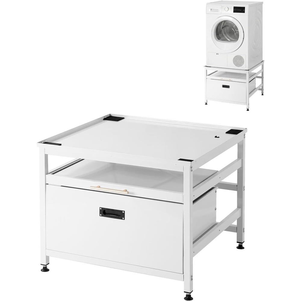 image:imageVEVOR Laundry Pedestal 161 in Height 275 x 275 in Washer and Dryer Pedestals with Storage Shelf 700 lbs Load Capacity NonSlip Feet Washing Machine Stand Universal Fit White 2 PackPedestal w Drawer  Shelf