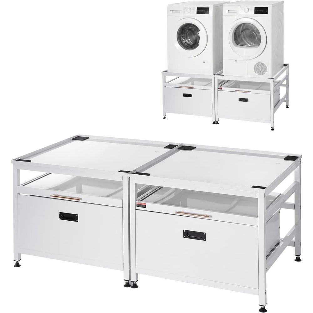image:imageVEVOR Laundry Pedestal 161 in Height 275 x 275 in Washer and Dryer Pedestals with Storage Shelf 700 lbs Load Capacity NonSlip Feet Washing Machine Stand Universal Fit White 2 PackPedestal w Drawer Shelf 2 Pack