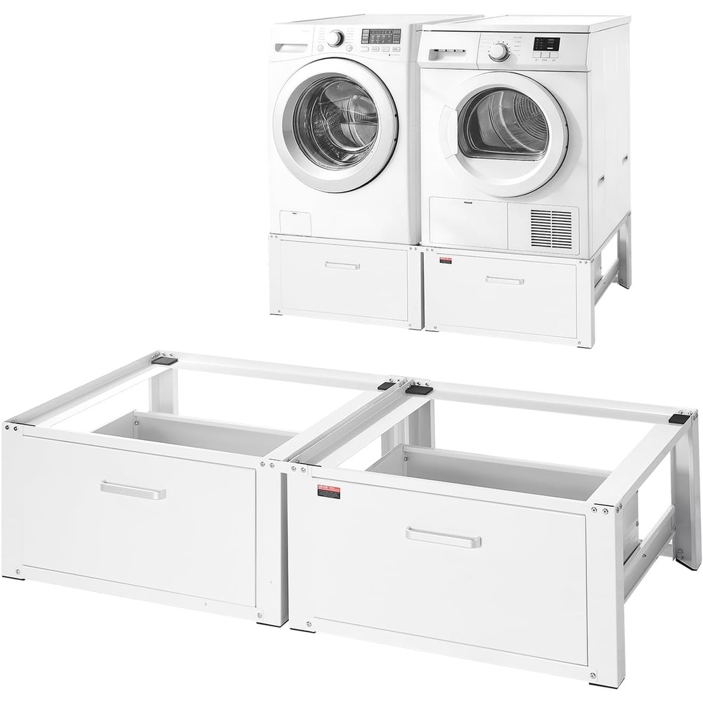 image:imageVEVOR Laundry Pedestal 161 in Height 275 x 275 in Washer and Dryer Pedestals with Storage Shelf 700 lbs Load Capacity NonSlip Feet Washing Machine Stand Universal Fit White 2 PackPedestal w Drawer 2 Pack