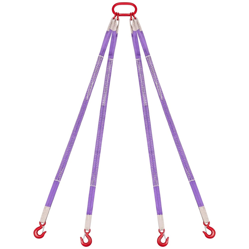 image:imageVEVOR Lifting Sling Straps with Hooks Polyester Bridle Sling 6600LB Capacity Four Leg 5Ft Heavy Duty Rigging Strap Thickened amp WearResistant Webbing Slings for Engines Cranes Hoists Truck4Leg 6600LBS