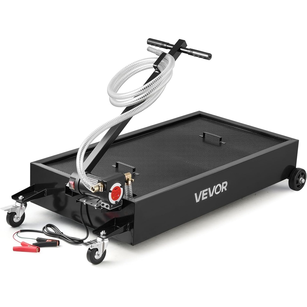 image:imageVEVOR Low Profile Oil Drain Pan 17 Gal Capacity Rolling Oil Drain Pan with 110V HighFlow Electric Pump 72 ft Hose amp T Folding Handle LeakProof amp CorrosionResistant Fit for Trucks ATVs Red4921 x 2480 x 2598 in