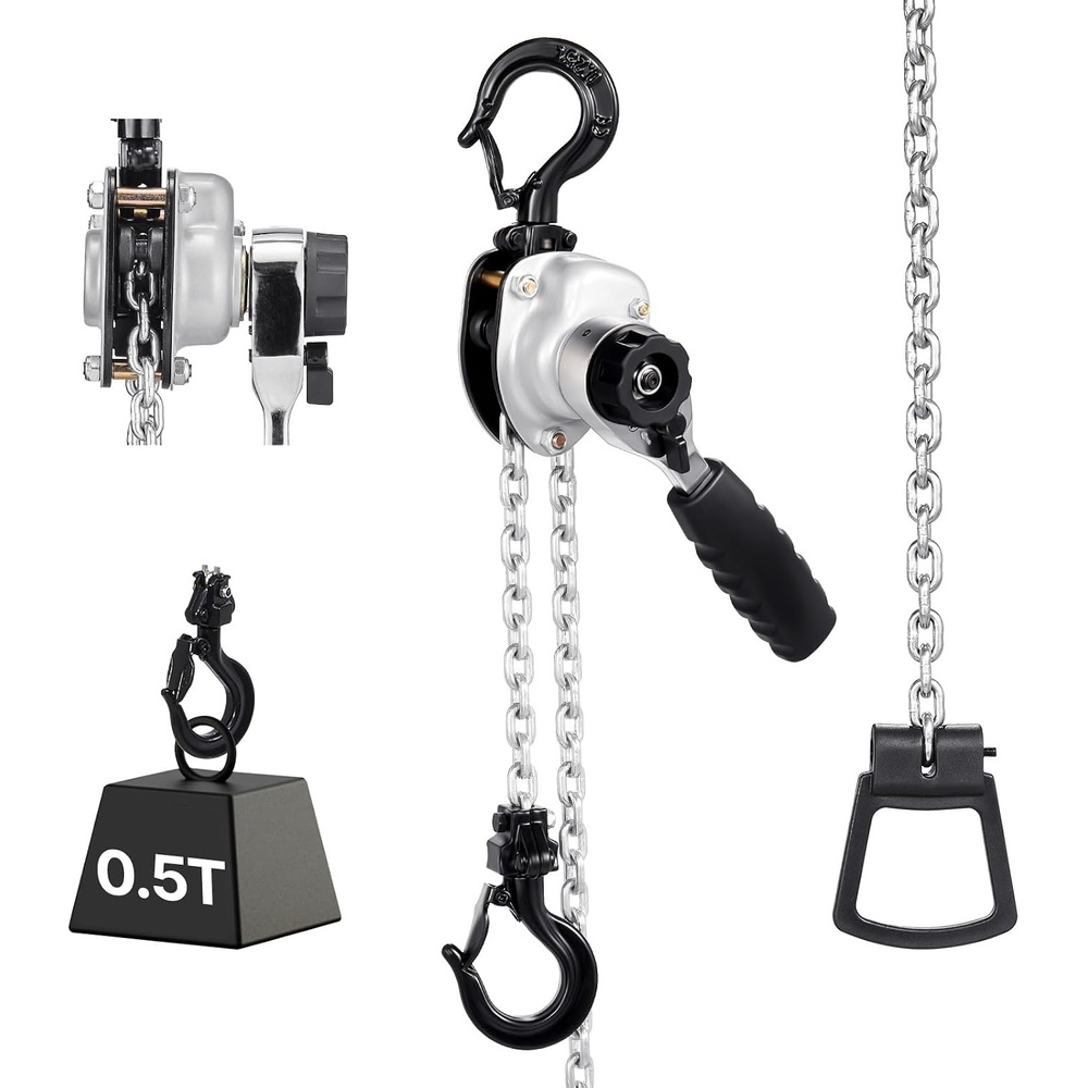 image:imageVEVOR Manual Lever Chain Hoist 12T 1100LBS Capacity Heavy Duty Come Along 10FT Lift G80 Alloy Steel Chain with Dual Pawl Mechanical Brake360Rotating Hooks for Warehouse Construction Garage1100LBS 10FT