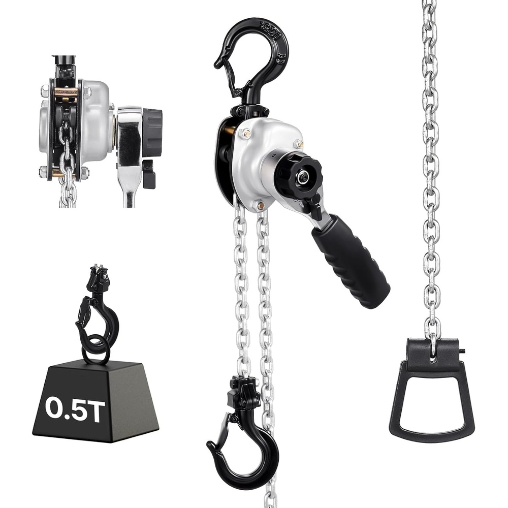 image:imageVEVOR Manual Lever Chain Hoist 12T 1100LBS Capacity Heavy Duty Come Along 10FT Lift G80 Alloy Steel Chain with Dual Pawl Mechanical Brake360Rotating Hooks for Warehouse Construction Garage1100LBS 5FT