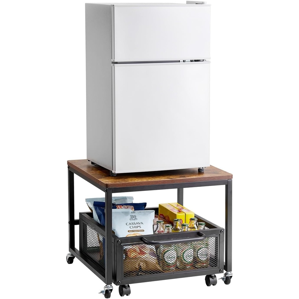 image:imageVEVOR Mini Fridge Stand with Storage 198 lbs Mini Fridge Table with Movable Storage Cart amp Swivel Wheels Beverage Refrigerator Stand for Coffee Bar Mini Fridge Organizer for Home Dorm Light BrownLight Brown