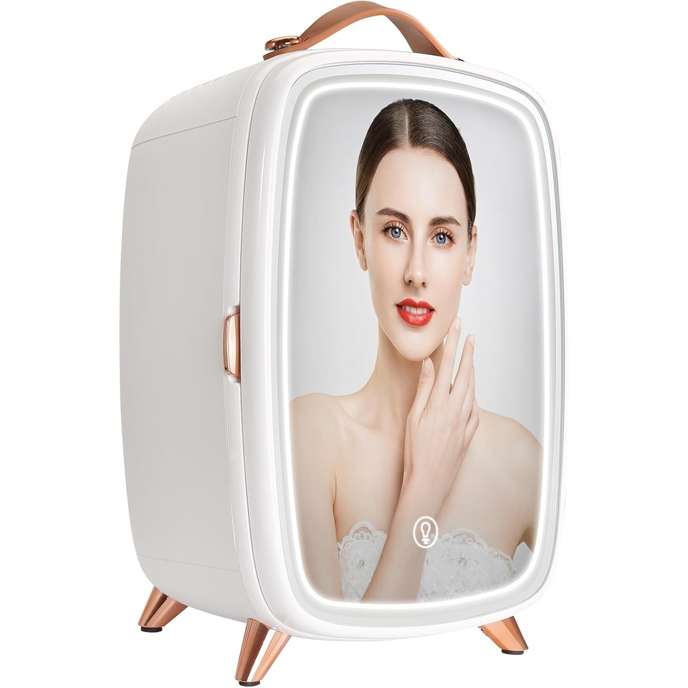 image:imageVEVOR Mini Fridge for Bedroom 6L Luxury Cosmetic Fridges LED Light amp HD Mirror ACDC Portable Mini Fridge for Car Dorm Office Compact Personal Fridge for Beauty Face Mask Beverage Chill White