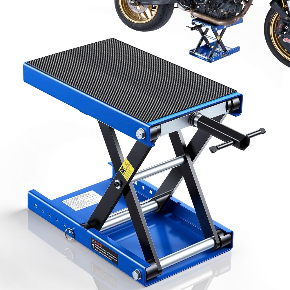 image:imageVEVOR Motorcycle Lift 1100 LBS Motorcycle Scissor Lift Jack with Wide Deck amp Safety Pin 37138 Center Hoist Crank Stand Steel Scissor Jack for Street Bikes Cruiser Bikes Touring Motorcycles Steel Scissor Jack with Lock Pin 37138 Center Hoist Crank Stand for Street Bikes Cruiser Bikes Touring MotorcyclesBlue