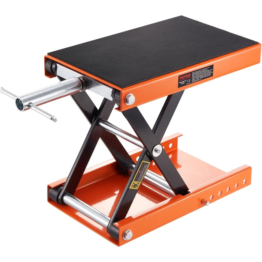 image:imageVEVOR Motorcycle Lift 1100 LBS Motorcycle Scissor Lift Jack with Wide Deck amp Safety Pin 37138 Center Hoist Crank Stand Steel Scissor Jack for Street Bikes Cruiser Bikes Touring Motorcycles Steel Scissor Jack with Lock Pin 37138 Center Hoist Crank Stand for Street Bikes Cruiser Bikes Touring MotorcyclesOrangeBlack