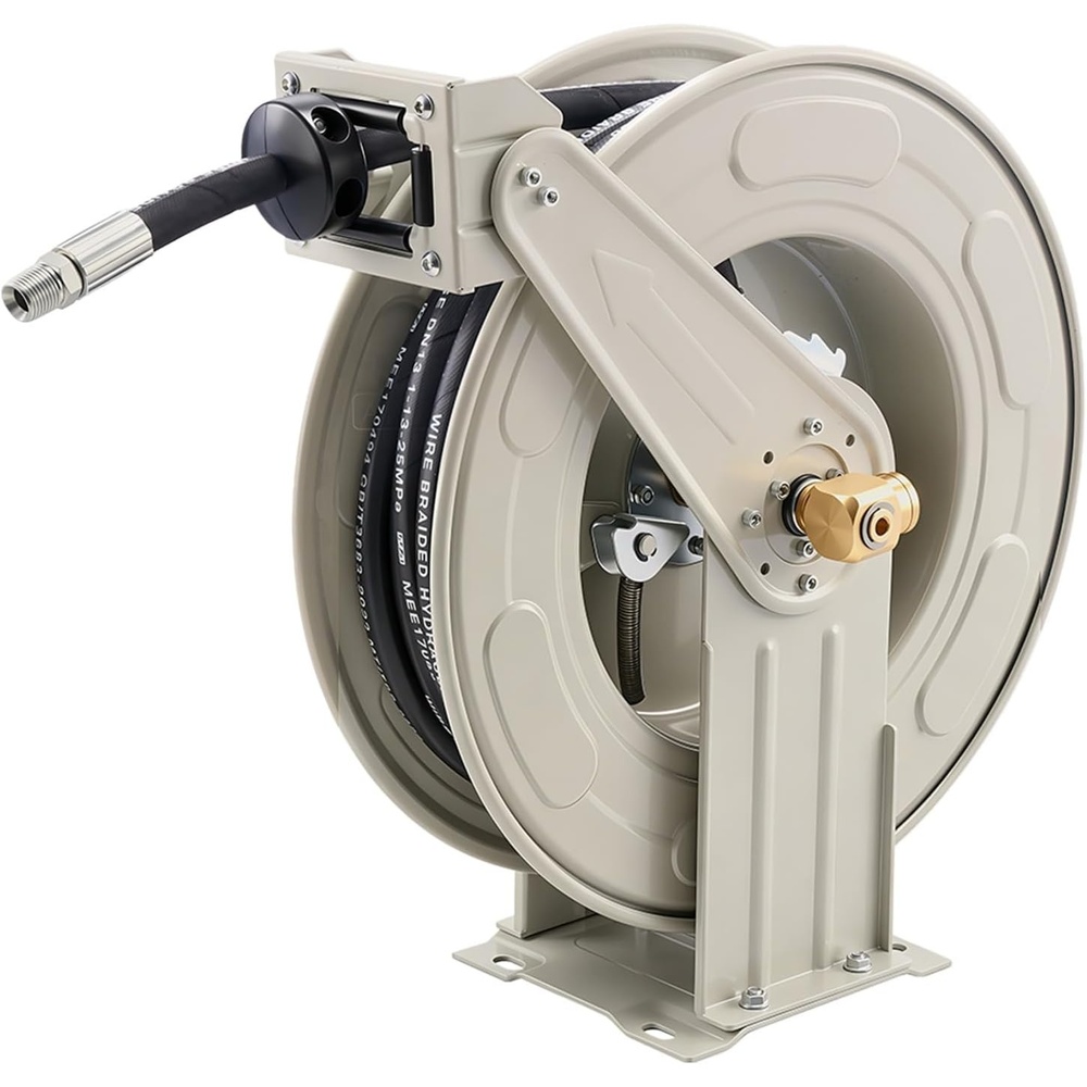 image:imageVEVOR Oil Hose Reel 12 inch x 50 ft Retractable Spring Driven Auto Swivel Rewind Max 3625 PSI HeavyDuty Carbon Steel Construction with Steel Wire Braided Hose for EngineGearHydraulic Oil12 x 50