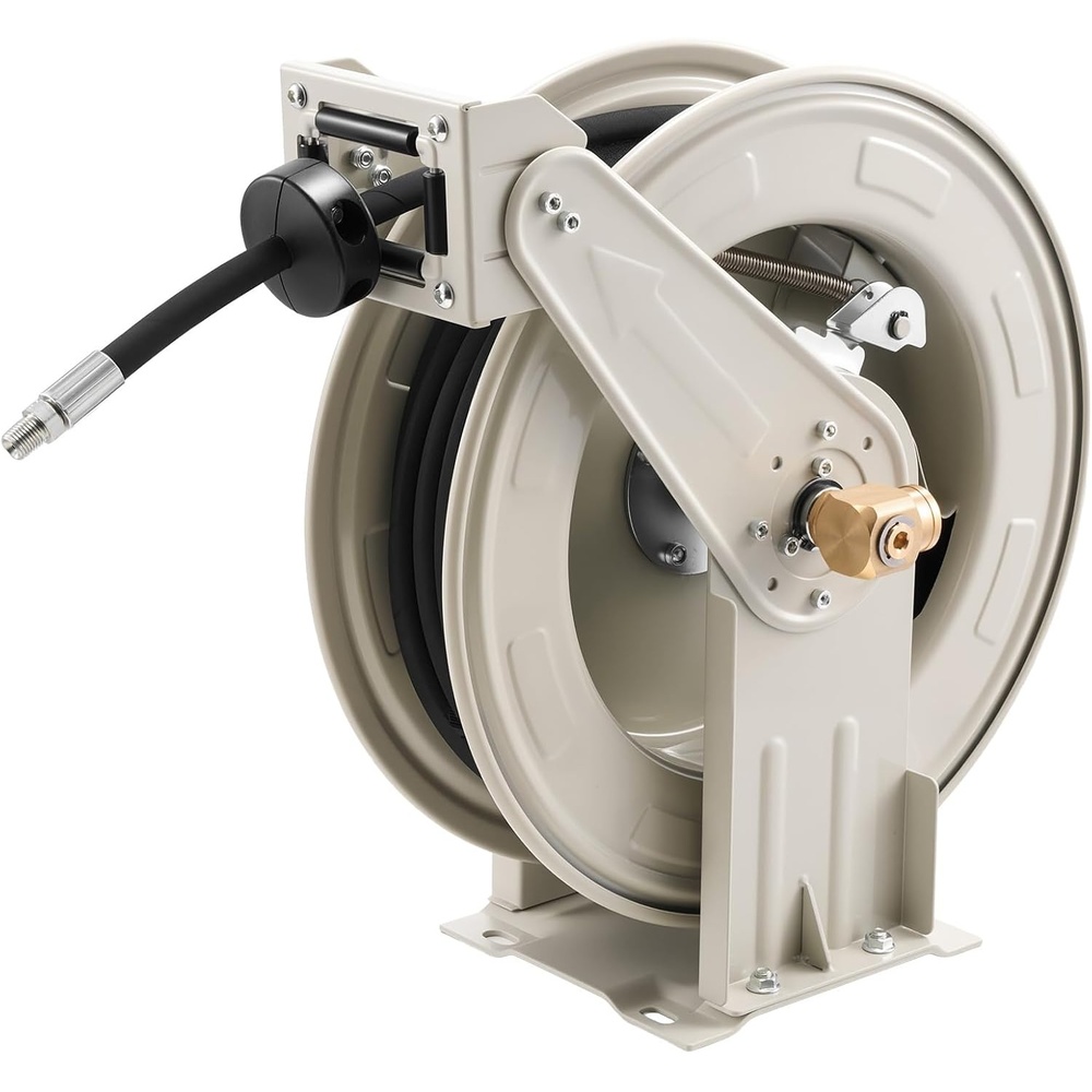 image:imageVEVOR Oil Hose Reel 12 inch x 50 ft Retractable Spring Driven Auto Swivel Rewind Max 3625 PSI HeavyDuty Carbon Steel Construction with Steel Wire Braided Hose for EngineGearHydraulic Oil14 x 50