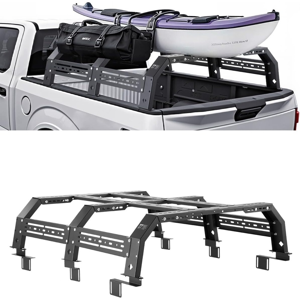 image:imageVEVOR Overland Truck Bed Rack 492679 in Width Adjustable Overland Bed Cargo Rack with Sidebar 900 lbs Static Capacity Heavy Duty Steel for MidSize Trucks Compatible with TacomaGladiator JTfor Alltype Truck