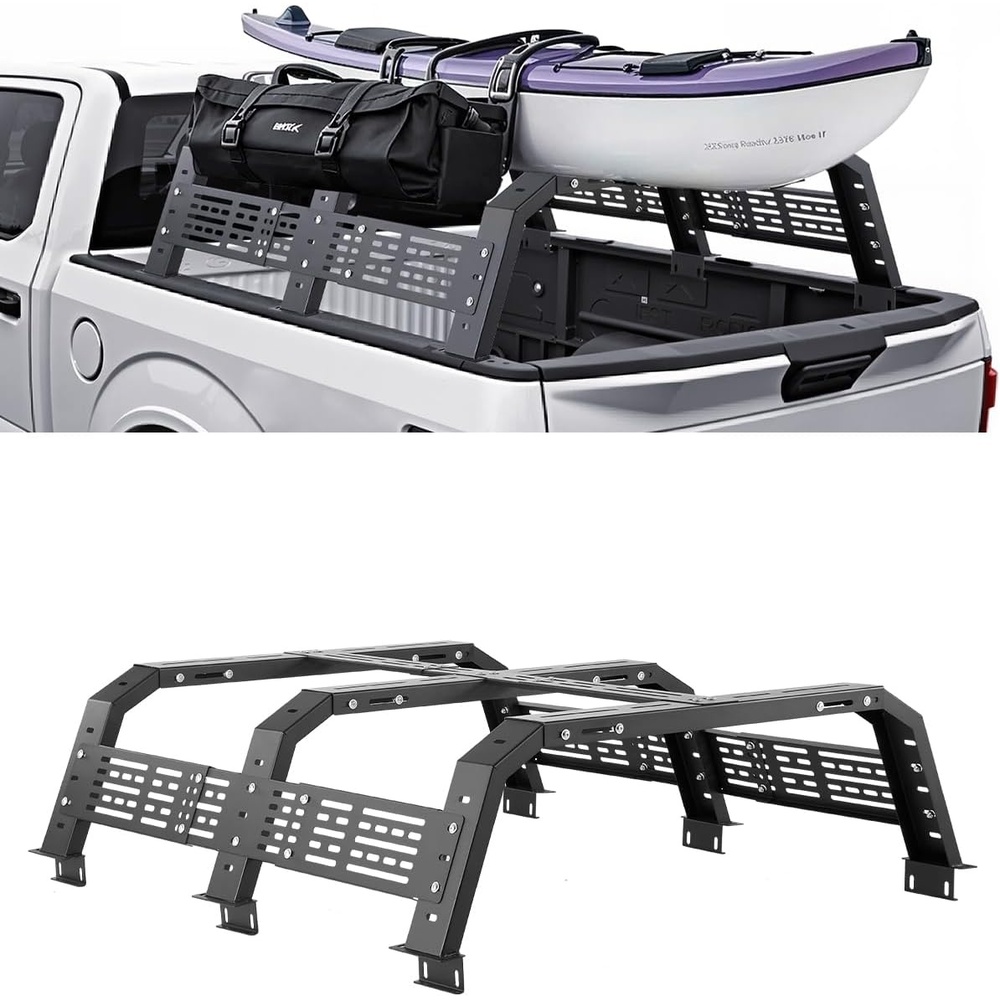 image:imageVEVOR Overland Truck Bed Rack 492679 in Width Adjustable Overland Bed Cargo Rack with Sidebar 900 lbs Static Capacity Heavy Duty Steel for MidSize Trucks Compatible with TacomaGladiator JTfor Bed Rail