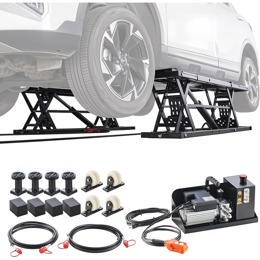 image:imageVEVOR Portable Car Lift 4400 lbs Capacity Heavy Duty Steel Quick Lift with 23 Max Height Adjustable Width and Wheels Manual Lifting for Cars Compact SUVs Mini Trucks Home Garage or Shop Use9000LBSUpgrade Electrohydraulic