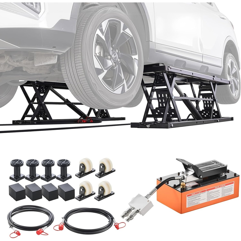 image:imageVEVOR Portable Car Lift 4400 lbs Capacity Heavy Duty Steel Quick Lift with 23 Max Height Adjustable Width and Wheels Manual Lifting for Cars Compact SUVs Mini Trucks Home Garage or Shop Use5000LBSUpgrade Electric Pneumatic Pump