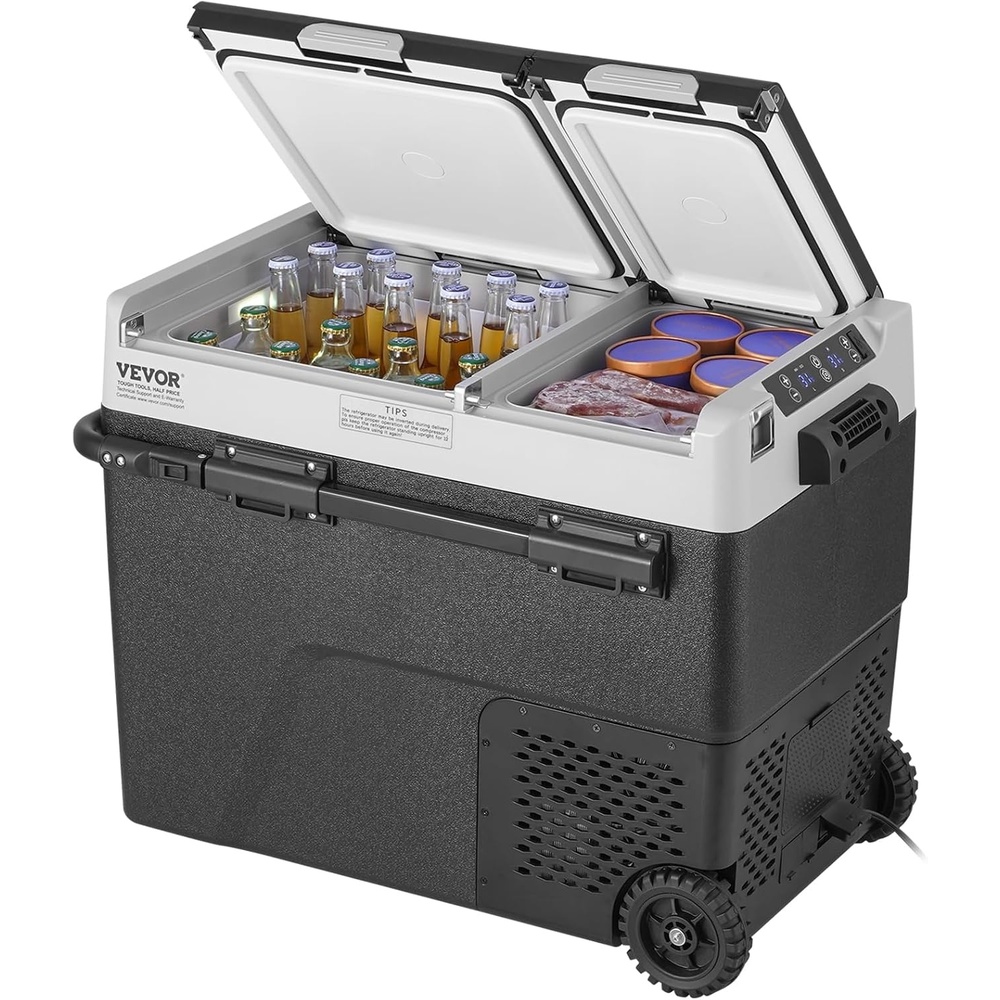 image:imageVEVOR Portable Car Refrigerator 12 Volt Car Refrigerator Fridge 58 L  615 QT Dual Zone Portable Freezer 468 Adjustable Temperature Compressor Cooler for Home Outdoor Camping RV Car615QT Dual Zone with Handle