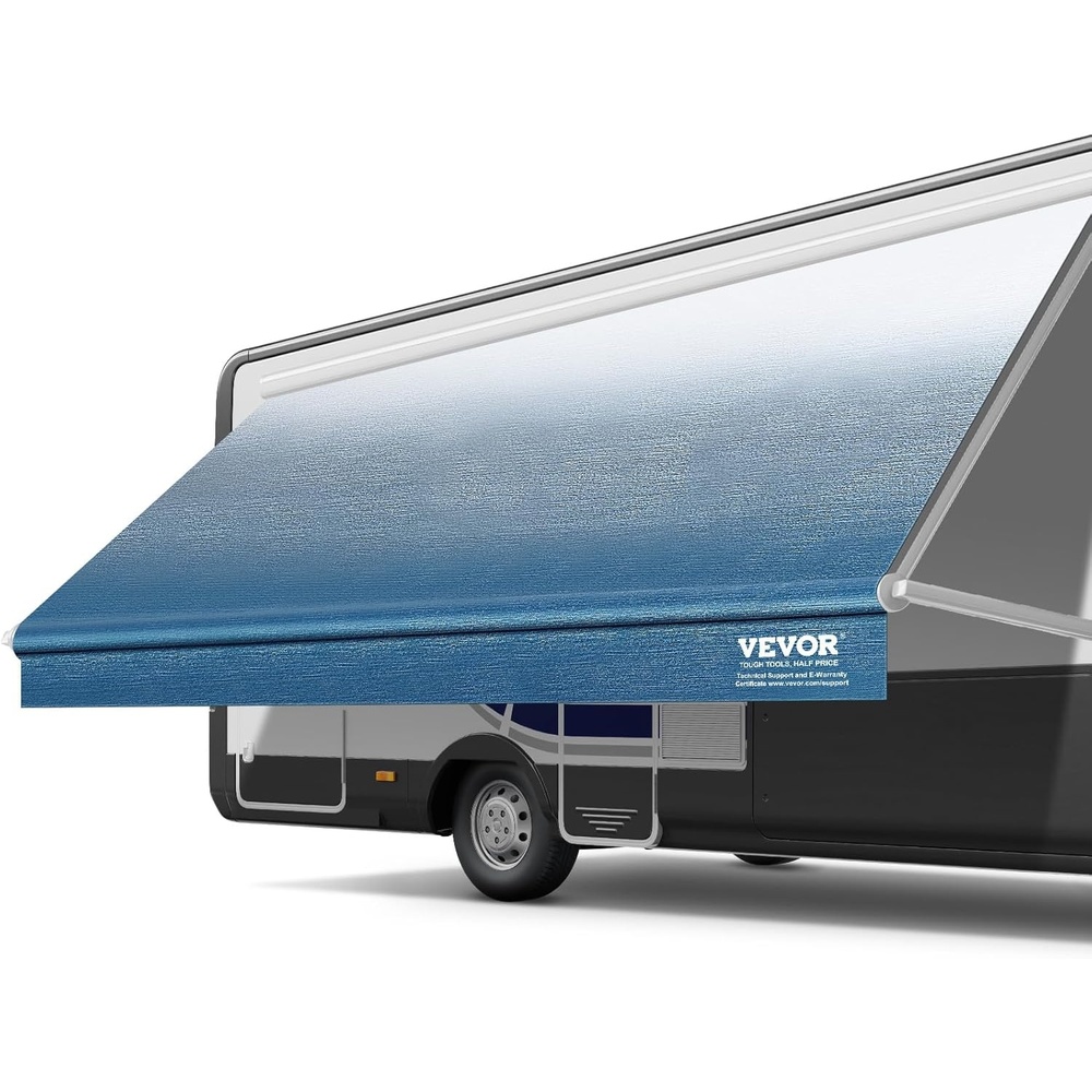 image:imageVEVOR RV Awning Fabric Replacement 15 Fabric 142 18 oz HeavyDuty Weatherproof Vinyl Camper Awning Replacement UPF50 Protection Waterproof Outdoor Canopy for RV Motorhome Trailer Black FadeBlue Fade