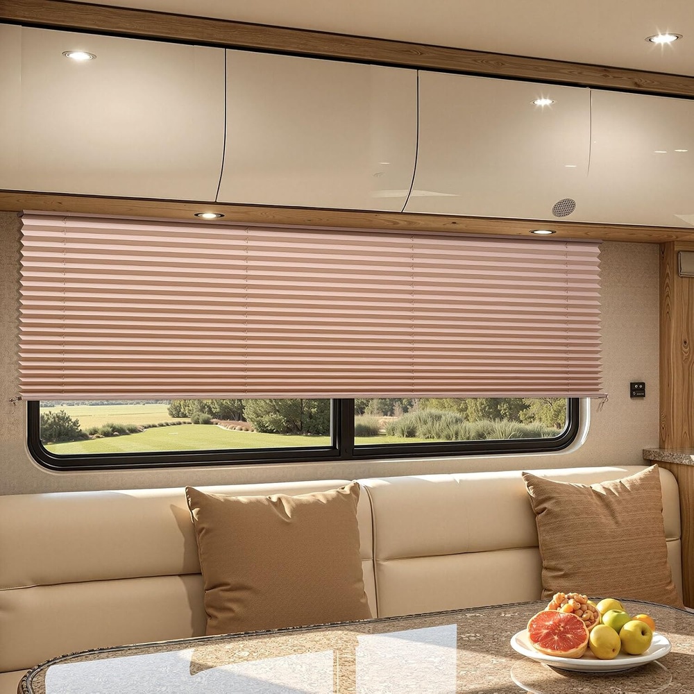 image:imageVEVOR RV Blinds 62 in x 32 in RV Pleated Shades Polyester Fabric Easy to Clean and Install Privacy Protection and Sunlight Blocking for Camper Travel Trailer Motorhome Window Cappuccino