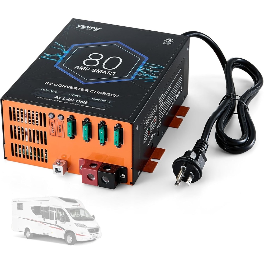 image:imageVEVOR RV Converter 45 Amp 110V AC to 12V DC RV Power Converter Battery Charger with 4 Stage Smart Charging 13V to 165V Adjustable Operating Range Compatible with Lithium Lead Acid Battery ETL80 Amp
