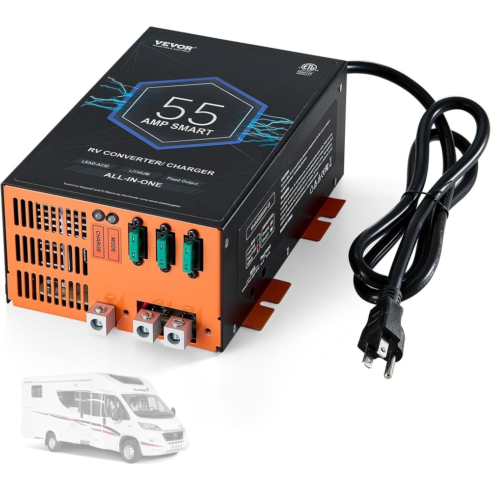 image:imageVEVOR RV Converter 45 Amp 110V AC to 12V DC RV Power Converter Battery Charger with 4 Stage Smart Charging 13V to 165V Adjustable Operating Range Compatible with Lithium Lead Acid Battery ETL55 Amp