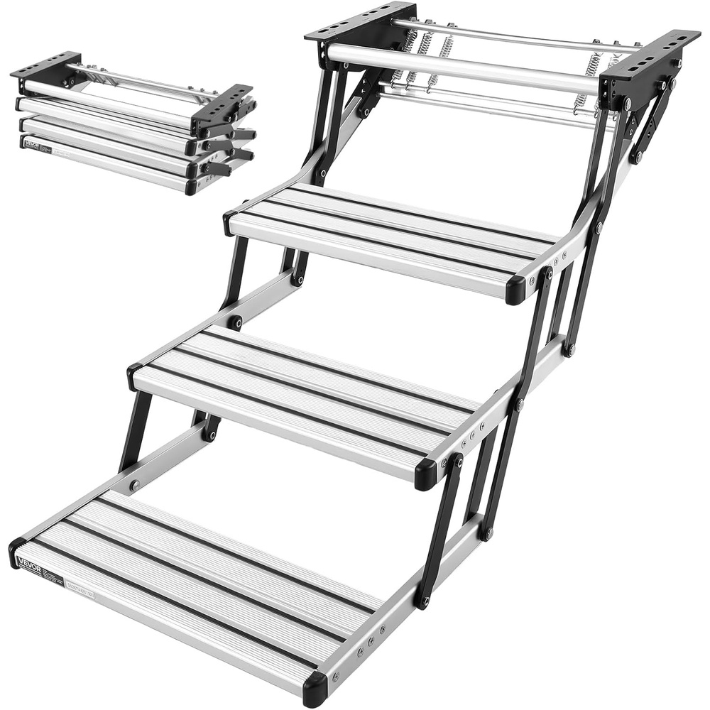 image:imageVEVOR RV Steps 2Step 440 lbs Load Capacity Electric Retractable RV Stairs Telescopic Folding Aluminum Alloy Camper Steps Steel Frame NonSlip Entry Stair for Camper Van Motorhome Travel Trailer3Step