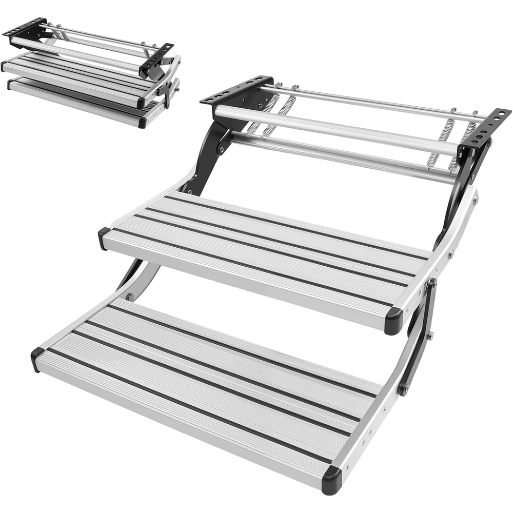 image:imageVEVOR RV Steps 2Step 440 lbs Load Capacity Electric Retractable RV Stairs Telescopic Folding Aluminum Alloy Camper Steps Steel Frame NonSlip Entry Stair for Camper Van Motorhome Travel Trailer2Step
