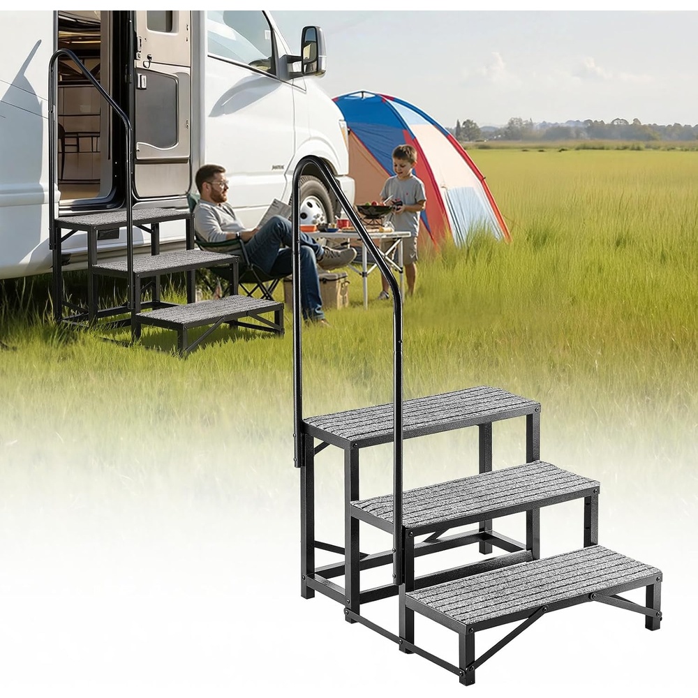 image:imageVEVOR RV Steps with Handrail 4 Steps 660 lbs Load Capacity Heavy Duty Outdoor RV Stairs with NonSlip Mat for Elderly and Pets Portable Stairs for Hot Tub Camper Mobile Home Porch Pool SPA3Step