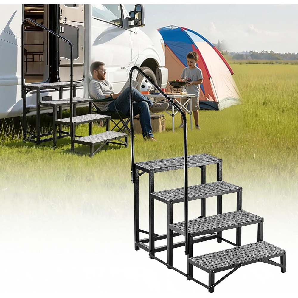 image:imageVEVOR RV Steps with Handrail 4 Steps 660 lbs Load Capacity Heavy Duty Outdoor RV Stairs with NonSlip Mat for Elderly and Pets Portable Stairs for Hot Tub Camper Mobile Home Porch Pool SPA4Step