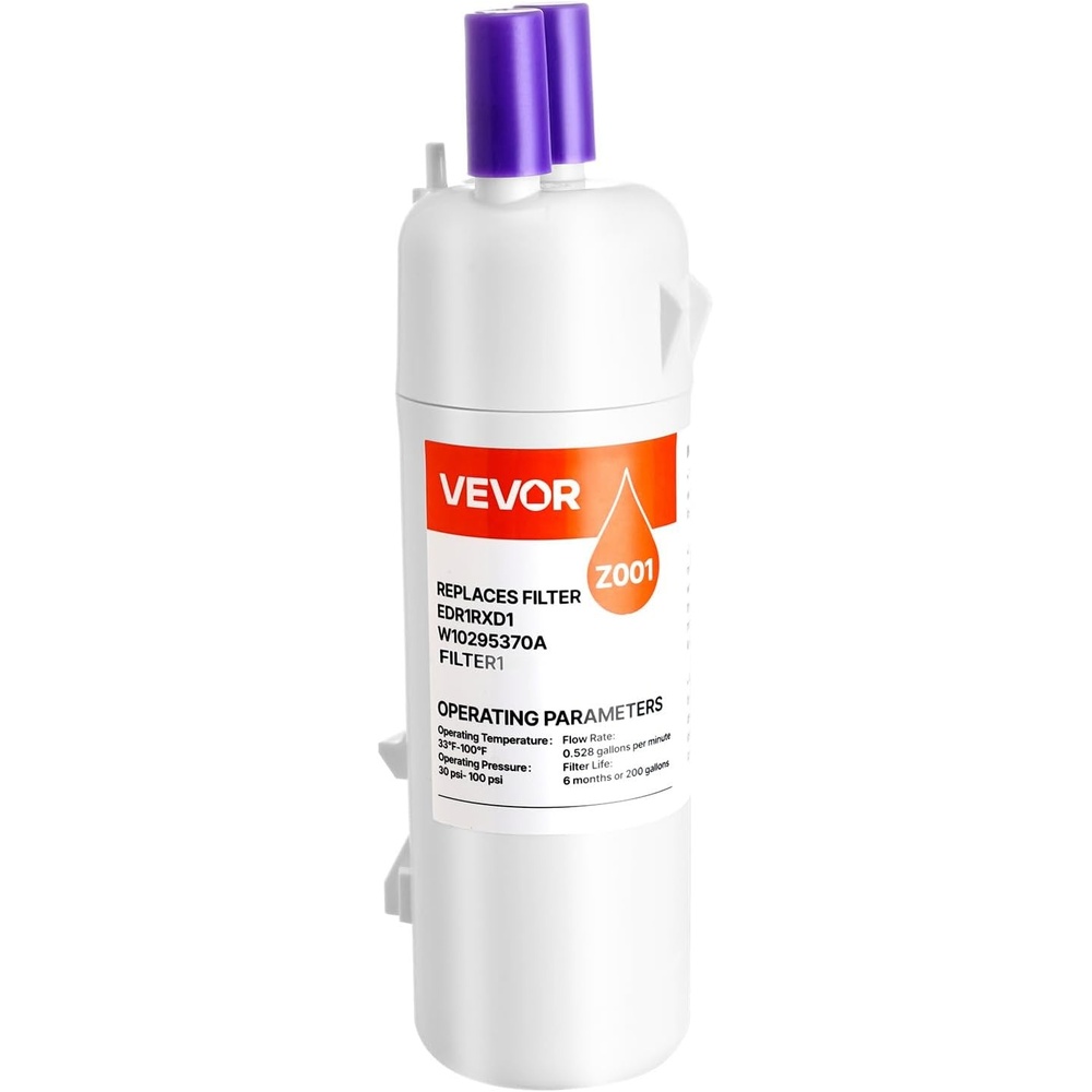 image:imageVEVOR Refrigerator Water Filter Replacement Carbon Block Filtration for Clear Drinking Water Reduce Chlorine Taste amp Odor Lead Sediments 70 Contaminants White 1 Pack