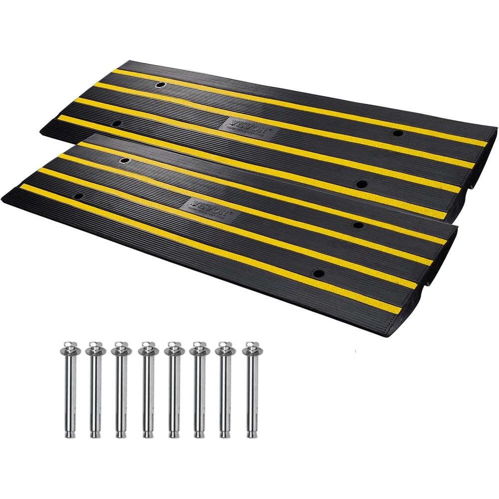 image:imageVEVOR Rubber Curb Ramp for Driveway 3 Pack 15T Heavy Duty Sidewalk Curb Ramp 48 Lx26 H Bridge Ramp for Garage for Low Cars Wheelchairs LOA 12 FT25 Rise 2Pack