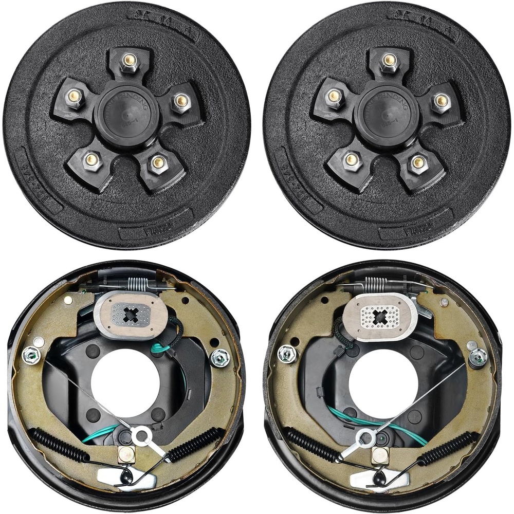 image:imageVEVOR Trailer Hub Drum Kits 5 on 45 BC with 10 x 214 Electric Brakes SelfAdjusting Trailer Brake Assembly for 3500 lbs Axle 4Hole Mounting Backing Plates for Brake System Part Replacement1 Pairs Electric Brakes Kit
