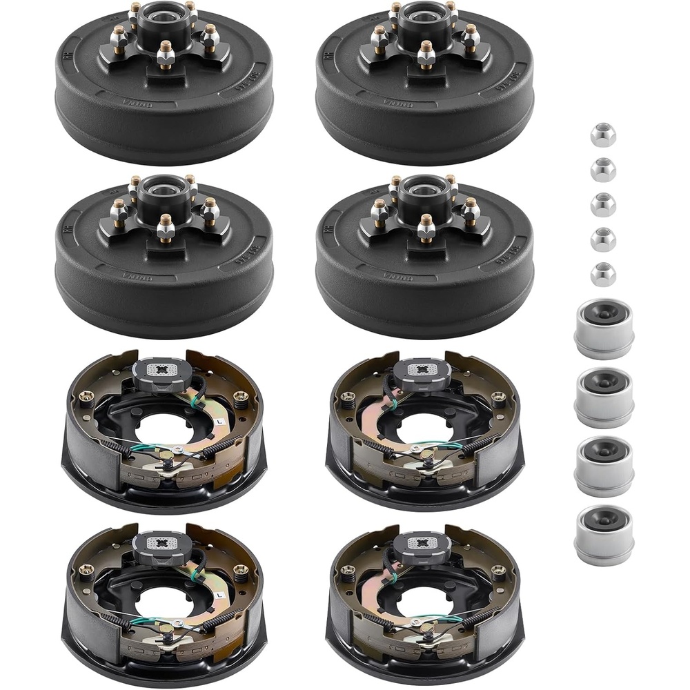 image:imageVEVOR Trailer Hub Drum Kits 5 on 45 BC with 10 x 214 Electric Brakes SelfAdjusting Trailer Brake Assembly for 3500 lbs Axle 4Hole Mounting Backing Plates for Brake System Part Replacement2 Pairs Electric Brakes Kit