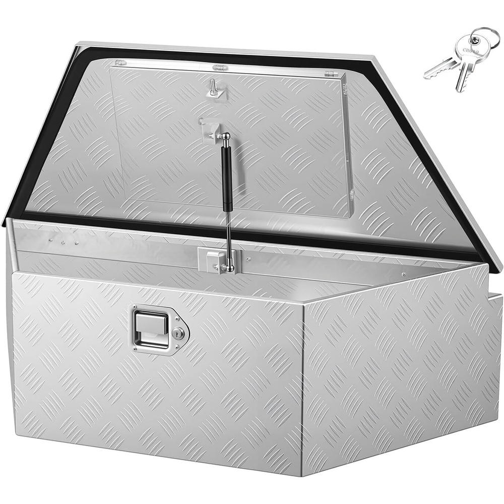 image:imageVEVOR Trailer Tongue Box Heavy Duty Trailer Tongue Tool Box Storage Organizer with Lock amp Keys Utility Tool Chest for Pickup Truck Bed RV SUV OffRoad Vehicle Aluminum 33 x 19 x 18 Black39 Silver