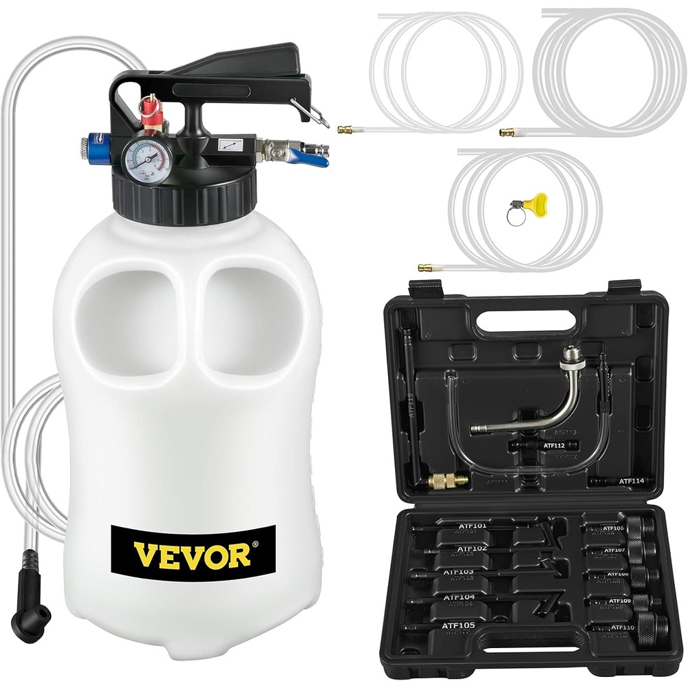 image:imageVEVOR Transmission Fluid Pump 8 L Pneumatic Oil Fluid Extractor ATF Refill Dispenser Transfer Pump with 15 ATF Adapters Oil Extractor Dispenser with HDPE Tank for Cars Boats Lawn Mowers10L