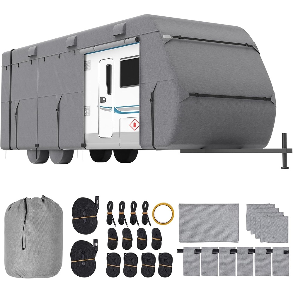 image:imageVEVOR Travel Trailer Cover 2831 ft RV Cover Top 300D Oxford Fabric Camper Cover Waterproof Windproof and RipStop Class A RV Cover with Storage Bag Repair Patches Straps and Tire Covers3033 ft