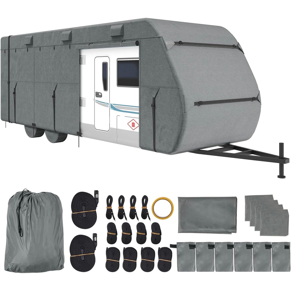 image:imageVEVOR Travel Trailer Cover 2831 ft RV Cover Top 300D Oxford Fabric Camper Cover Waterproof Windproof and RipStop Class A RV Cover with Storage Bag Repair Patches Straps and Tire Covers2831 ft
