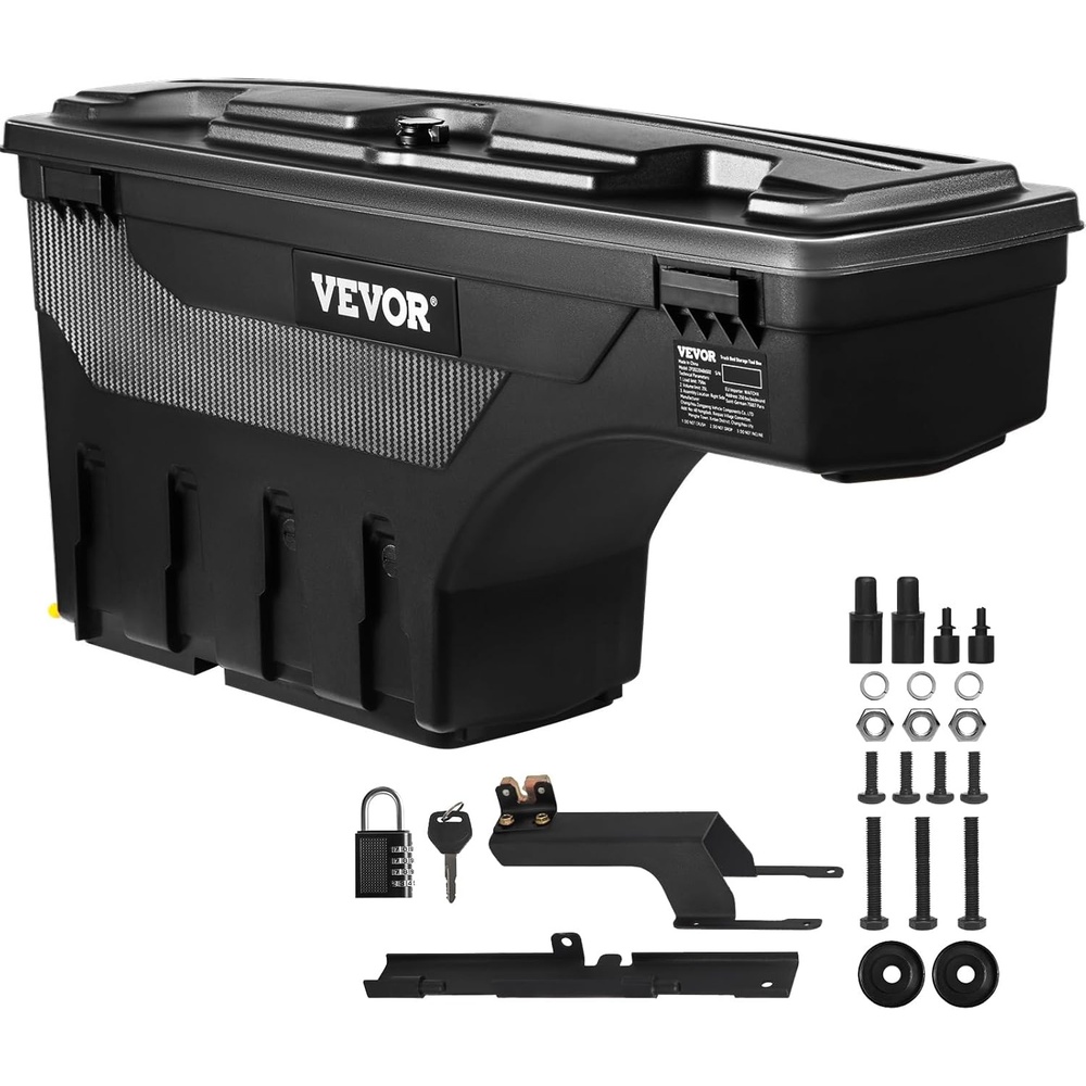 image:imageVEVOR Truck Bed Storage Box Lockable Lid Waterproof ABS Wheel Well Tool Box 66 Gal20 L with Password Padlock Compatible with Tundra 20072021 Driver Side BlackDriver Side