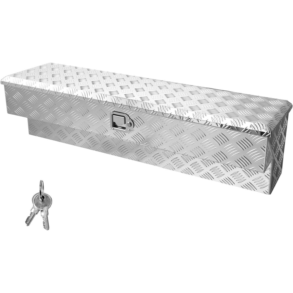 image:imageVEVOR Truck Bed Tool Box Heavy Duty Aluminum Tool Box with Tread Patterns Storage Toolbox Chest Organizer with Lock and Key Ideal for Pickup Truck Bed RV Trailer 48 x 134 x 13 in Silver48Inch