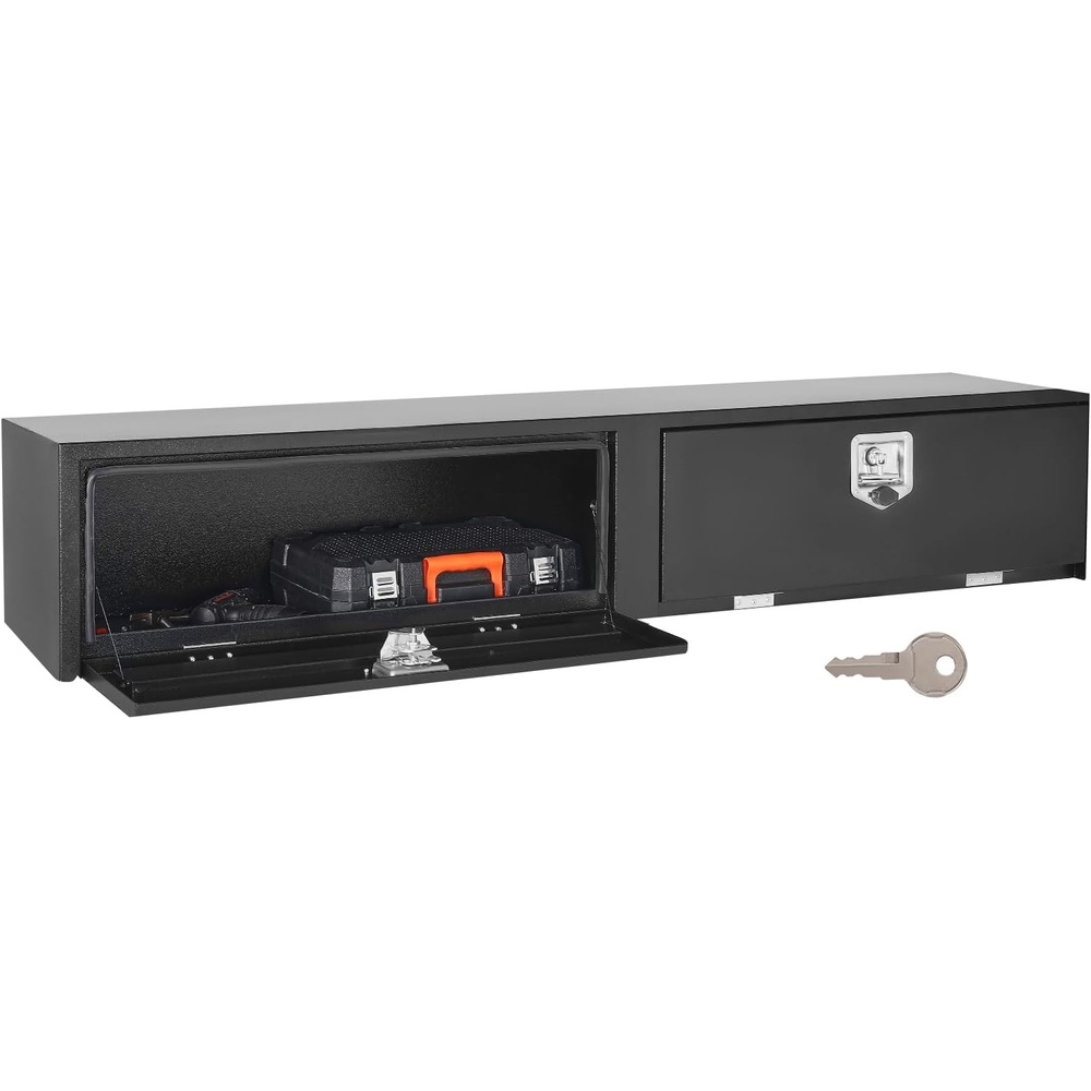 image:imageVEVOR Truck Tool Box 88 x 16 x 13 Inch Black Aluminum Tread Topsider Toolbox with Dual Drop Doors Heavy Duty Lockable Storage and Organization Box with Latch CorrosionResistant for Truck Bed72 x 13 x 16 in