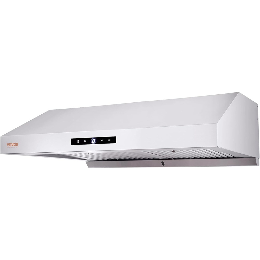 image:imageVEVOR Under Cabinet Range Hood Dual Motors Stainless Steel Permanent Filter Ductless 30 inch Kitchen Stove Vent with 3Speed Exhaust Fan 2 Baffle Filters LED Lights Touch Control Panel Silver