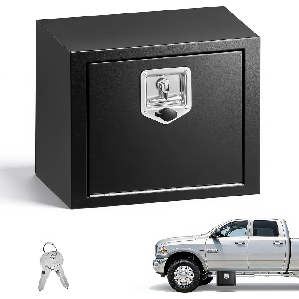 image:imageVEVOR Underbody Truck Tool Box 24 x 12 x 14 Inch Heavy Duty Steel Trailer Storage Box with Lock amp Keys Waterproof Trailer Storage Organizer Under Body Chest with THandle for Truck Van SUV Black181214