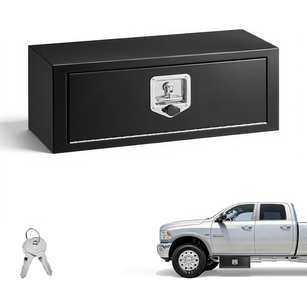 image:imageVEVOR Underbody Truck Tool Box 24 x 12 x 14 Inch Heavy Duty Steel Trailer Storage Box with Lock amp Keys Waterproof Trailer Storage Organizer Under Body Chest with THandle for Truck Van SUV Black271010