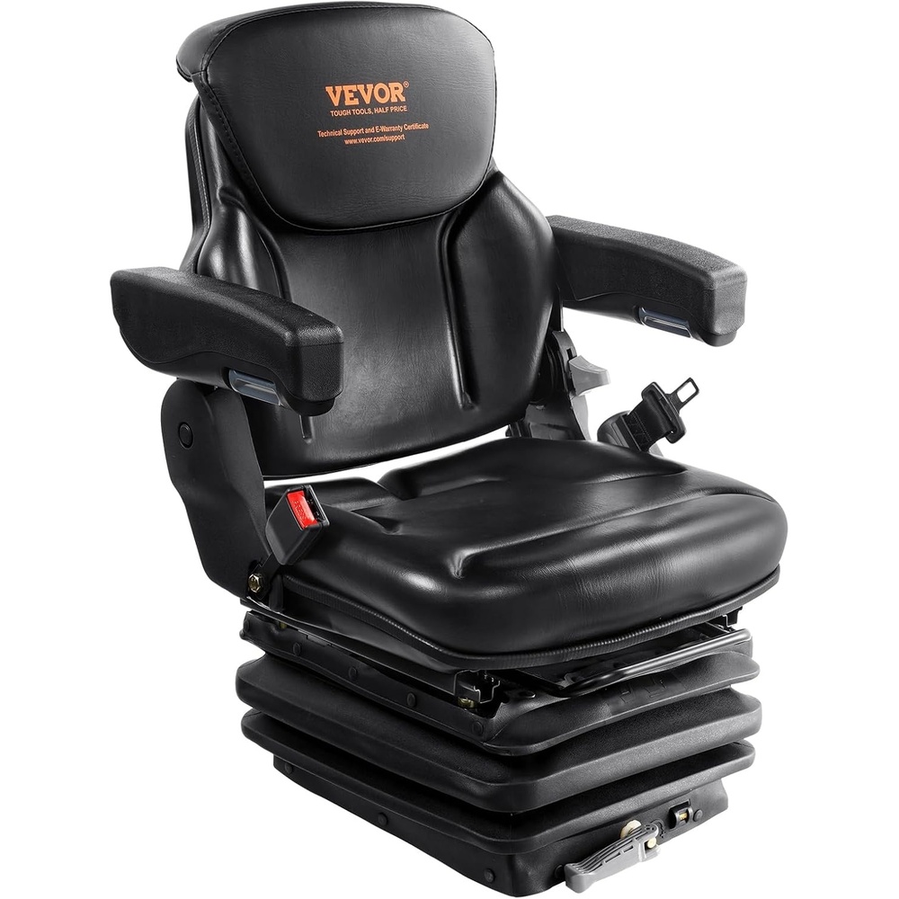 image:imageVEVOR Universal Forklift Seat Tractor Suspension Seat with Adjustable Back Armrest Headrest amp Safety Belt Secure Fold Down Tractor Seat with Micro Switch Lawnmower Seat for Skid Loader BulldozerHigh Suspension