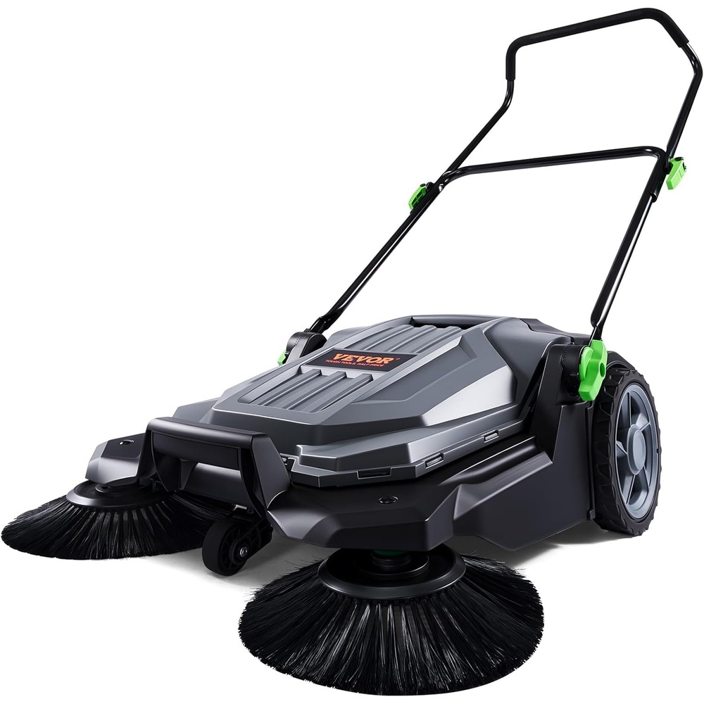 image:imageVEVOR WalkBehind Hand Push Floor Sweeper Manual Floor Sweeper NonElectric with 256 Sweeping Width 5 Gallons Waste Container amp Adjustable Folding Handle for Yards Walkways Patios Garages OrangeGray Black