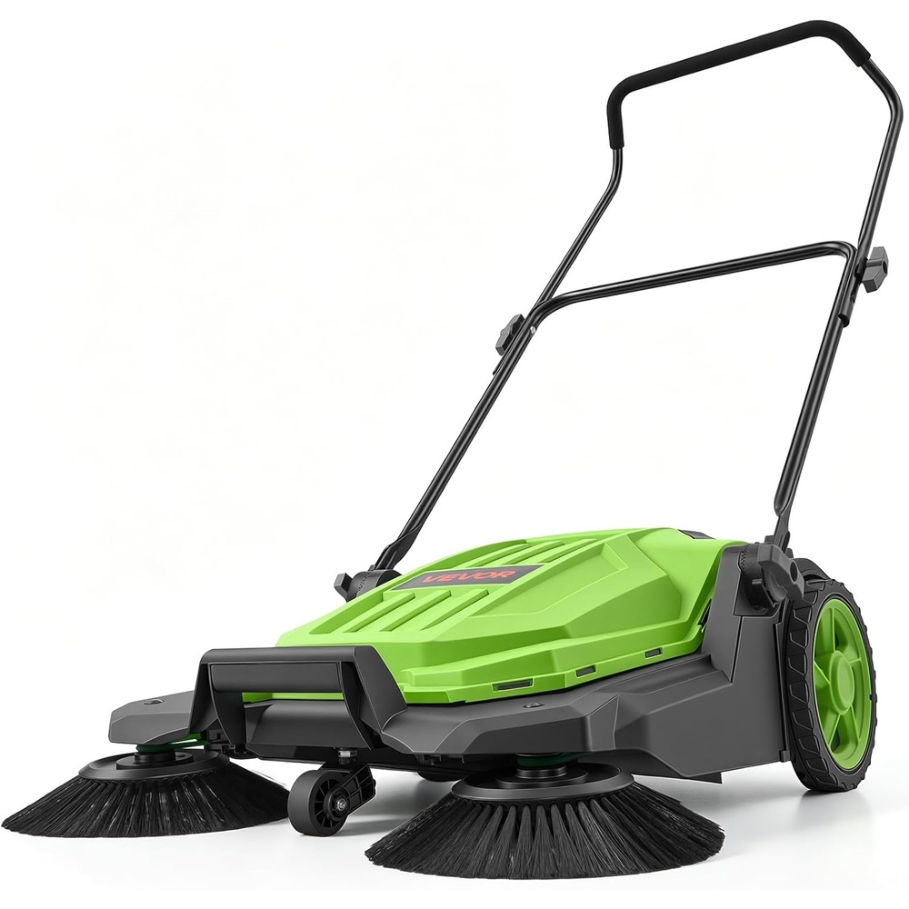 image:imageVEVOR WalkBehind Hand Push Floor Sweeper Manual Floor Sweeper NonElectric with 256 Sweeping Width 5 Gallons Waste Container amp Adjustable Folding Handle for Yards Walkways Patios Garages  OrangeGreen