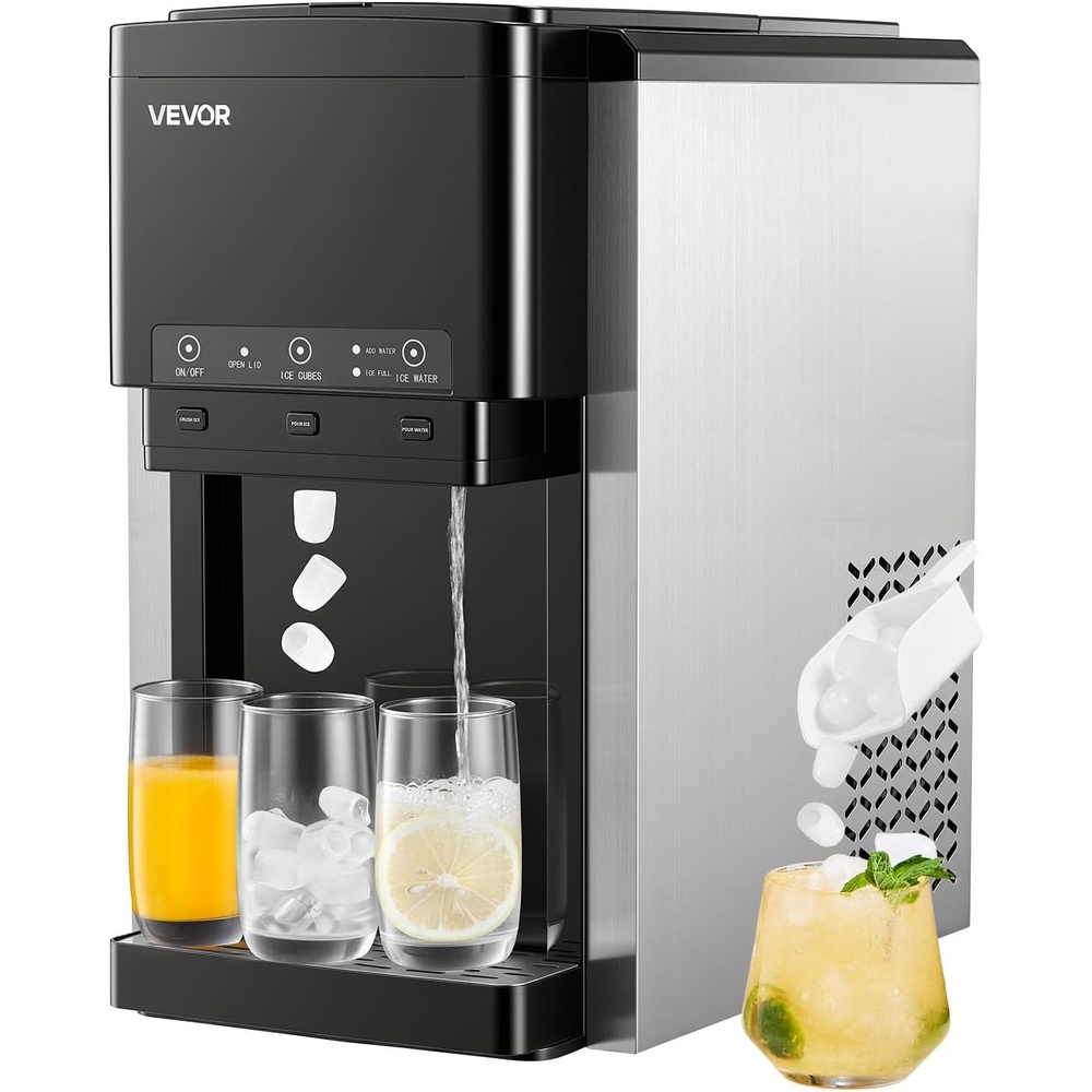 image:imageVEVOR Water Dispenser with Ice Maker 3in1 Countertop Water Dispenser 35 LBS24H 12 Cubes7 Min Fast Ice Making with 4 LBS Storage BulletCrushed ICES amp ColdWater for Home Kitchen PartyCountertop35 LBS24H