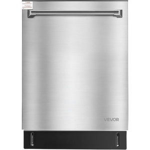 VEVOR 24 Inch Built-In Dishwasher, Stainless Steel Tub, 14 Place Settings and 8 Washing Programs, 23.82 x 25.2 x 33.78 Inch Low-Noise Dishwashing Machine with Upper/Lower Racks and Zoned Storage