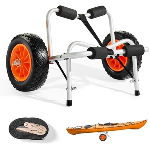 VEVOR 250 lbs Kayak Cart, Foldable Kayak Trolley with 10-inch Solid Rubber Tires & 1 Ratchet Strap, Paddle Board Trolley for Carrying Kayaks, Canoes, Paddleboards, Float Mats, Jon Boats(27.6 x 15.7 x 15.7 in / 700 x 400 x 400 mm)