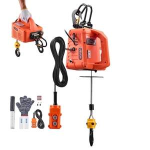 VEVOR 2-in-1 Electric Hoist Winch, 1100 lbs Capacity, 1500W Portable Power Winch Crane, 25 ft Lifting Height, 16.4 ft/min with Manual and Wireless Remote Control for Factory, Warehouss, Garage(Orange)
